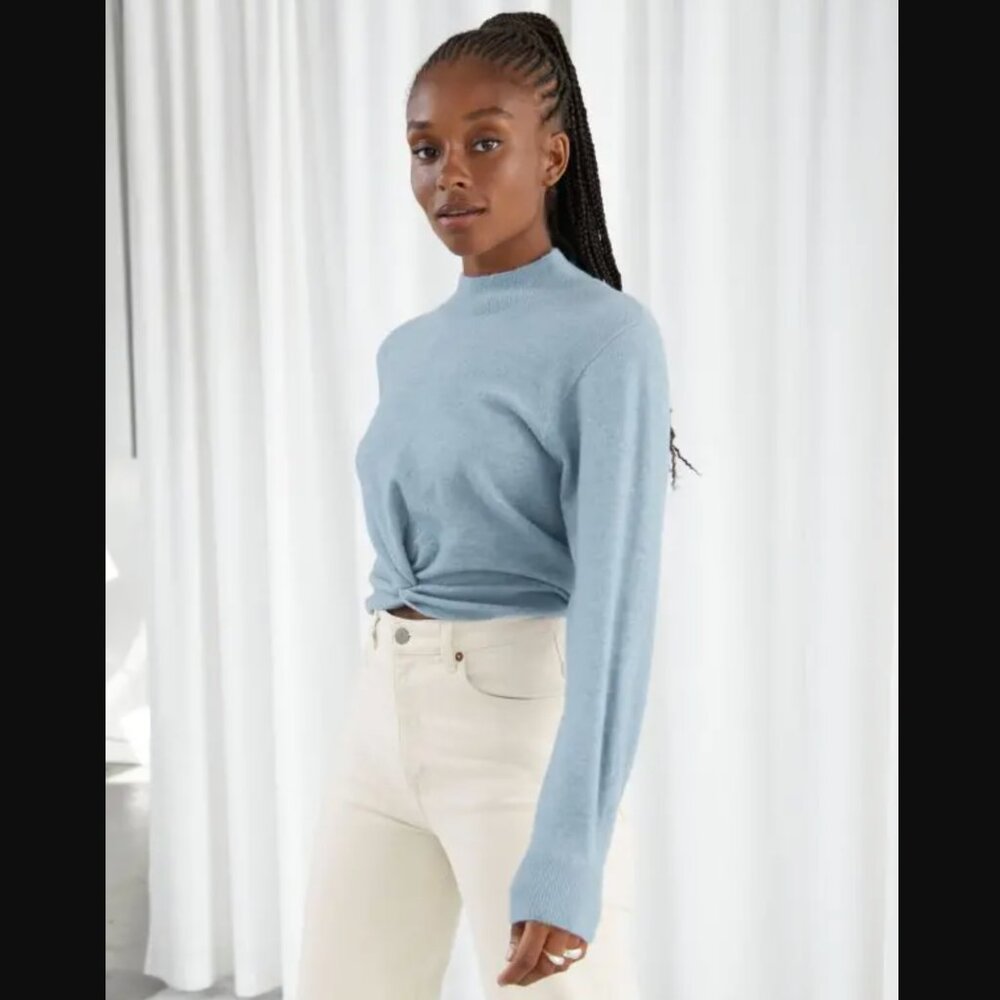 & Other Stories Twist Detail Crop Sweater (Light Blue, XS)
